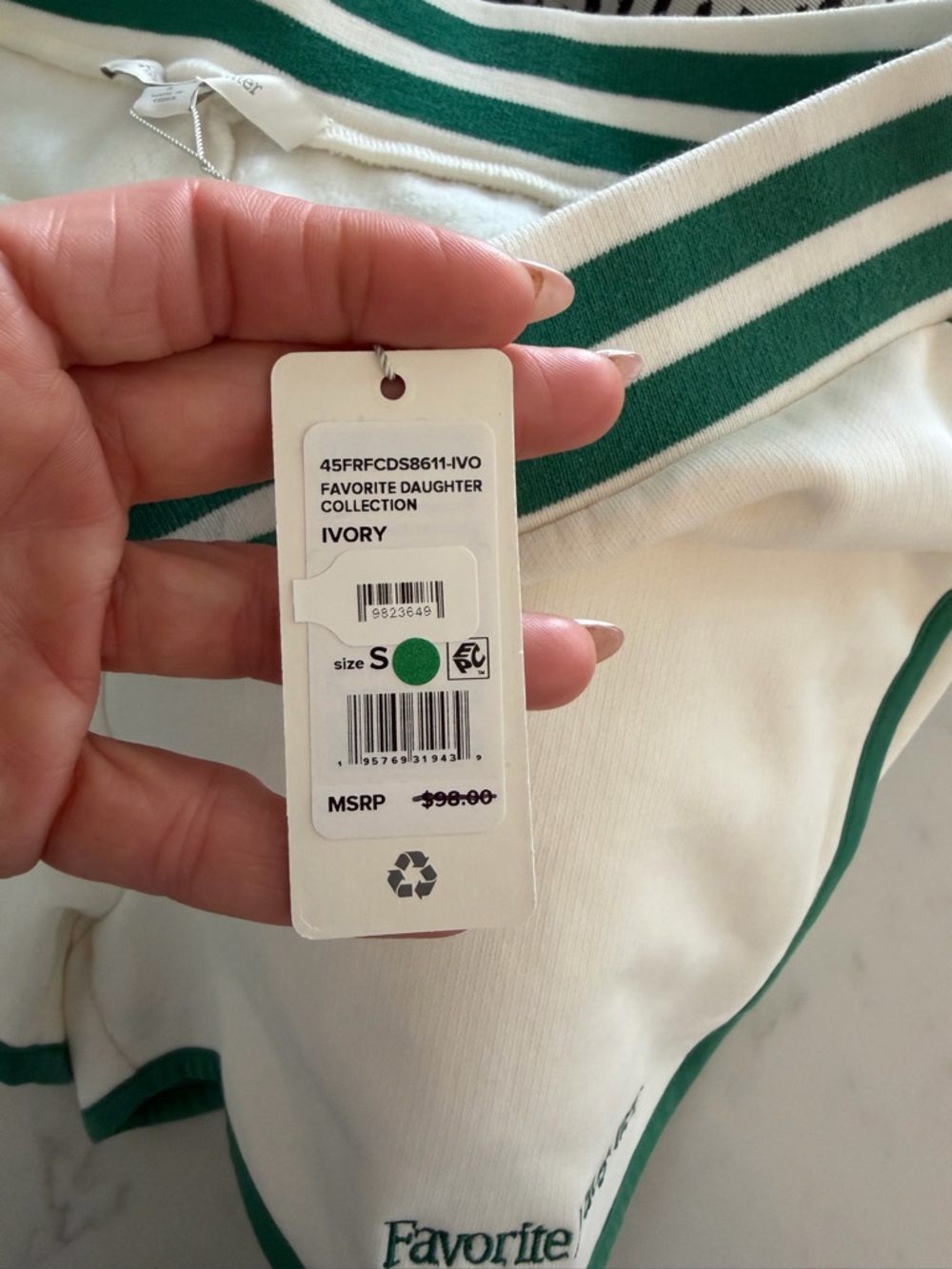 Favorite Daughter Cream Shorts with Green Trim - Picture 5 of 5